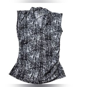 Vince Camuto Black & White Sleeveless Blouse Ruched Sides Size M